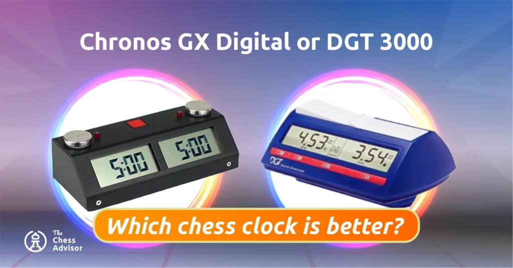 Graphic displaying Chronos GX Digital or DGT 3000 chess clocks
