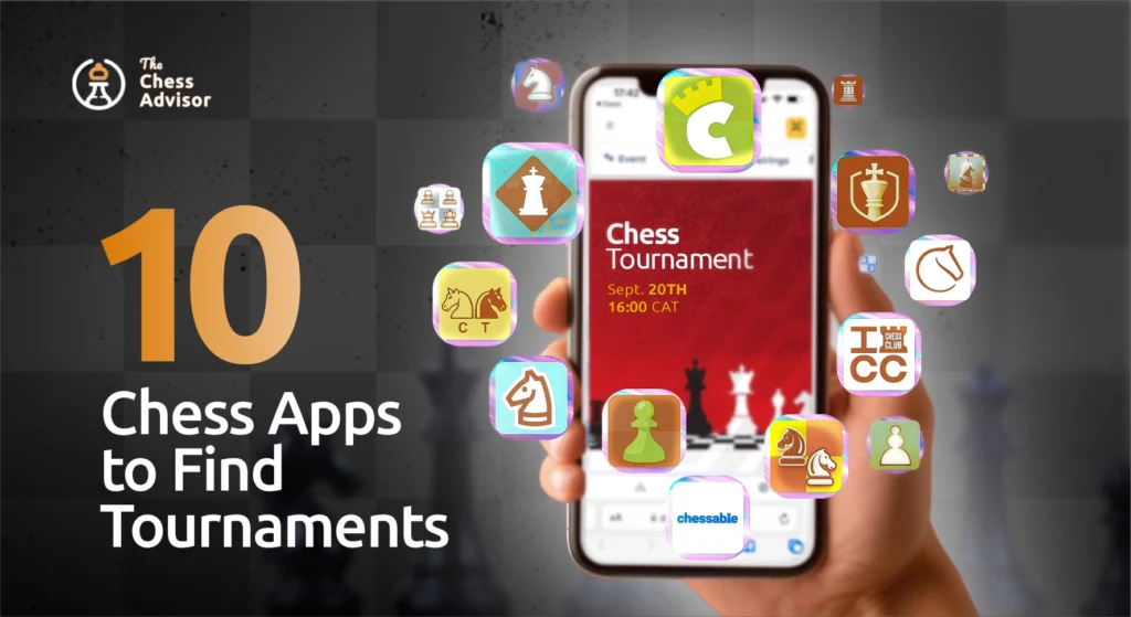 A mobile phone with different popular app with chess tournaments circling the device