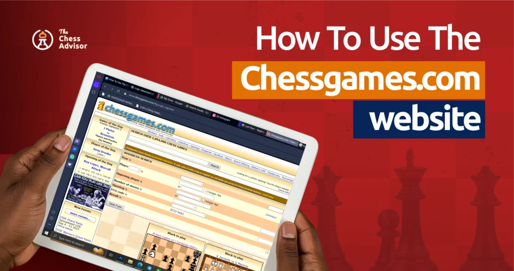 The interface of chessgames.com on a tablet's screen