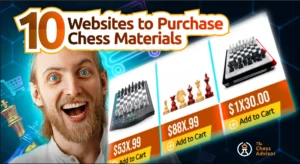 A visibly happy man beside a virtual display of chess sets for sale