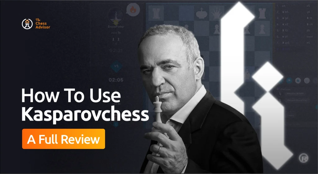 Kasparov holding a chess piece on a design promoting Kasparovchess